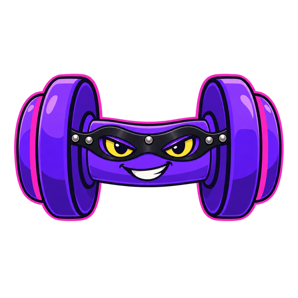 Mascotte SM-Body : haltère violet au masque à clous